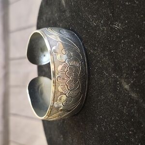 Engraved Flower Cuff Bracelet